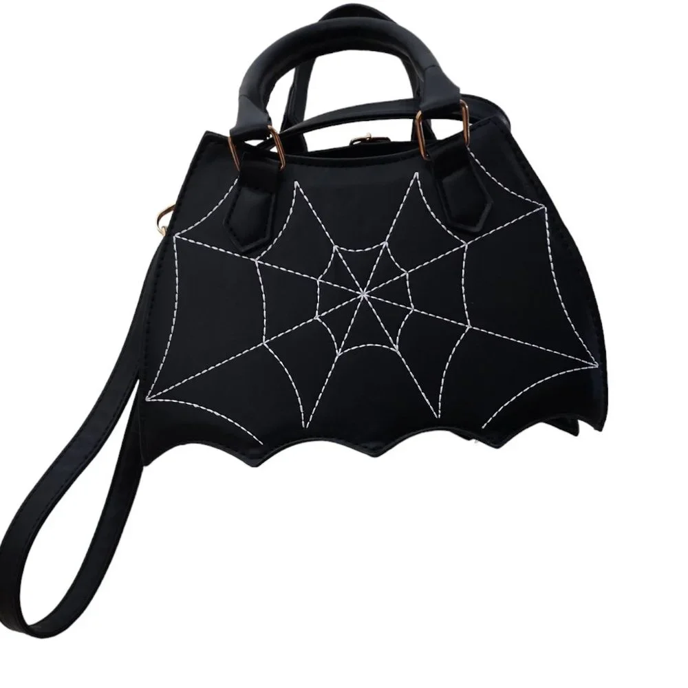 Women's Cosplay Halloween Black Spider White Web Shoulder Bag, Gothic